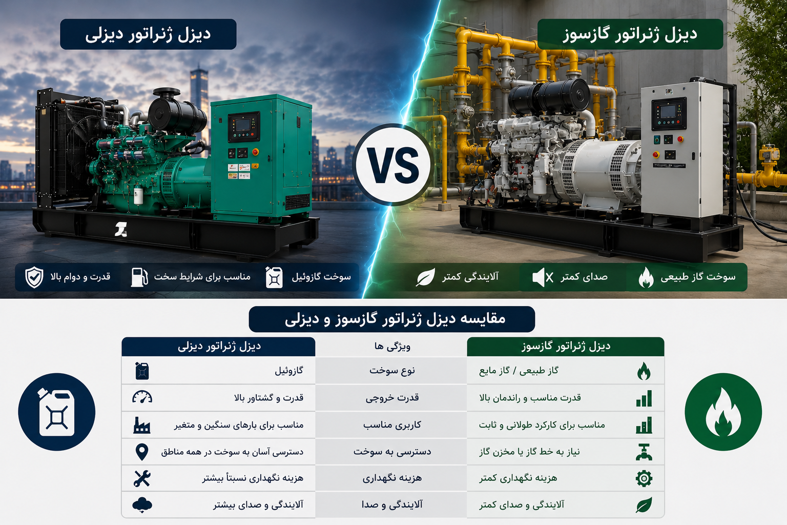 دیزل ژنراتور گازسوز یا دیزلی